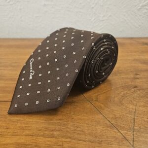 Oscar de la Renta Brown With White Diamonds Necktie Designer Luxury Logo